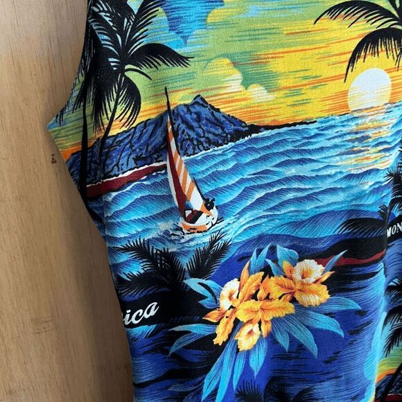 Y2K Jamaica Tropical Sunset Dress M/L – Mesh Knit Bodycon Luau Cover-Up - Picture 4 of 6